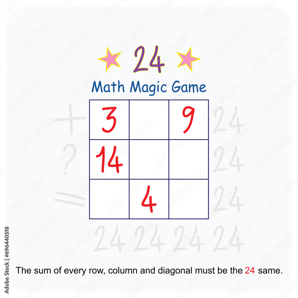 Magic math game for kids. Fun educational series vector illustration.