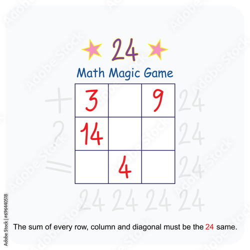 Magic math game for kids. Fun educational series vector illustration.