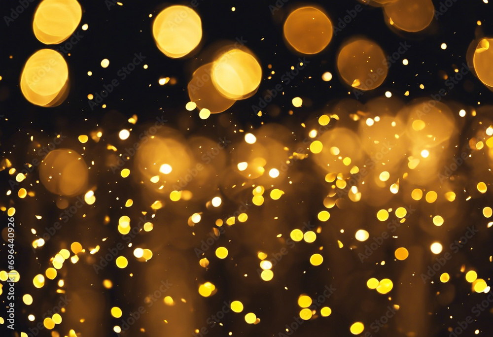 Obraz premium Bokeh Dorato con Coriandoli su Sfondo Nero e Luci Notturne