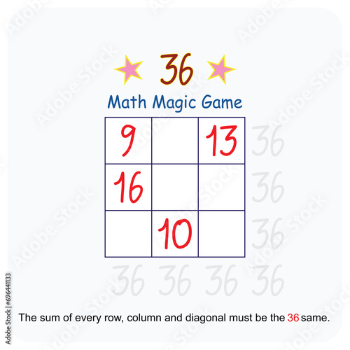 Magic math game for kids. Fun educational series vector illustration.
