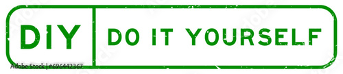 Grunge green DIY do it yourself word square rubber seal stamp on white background