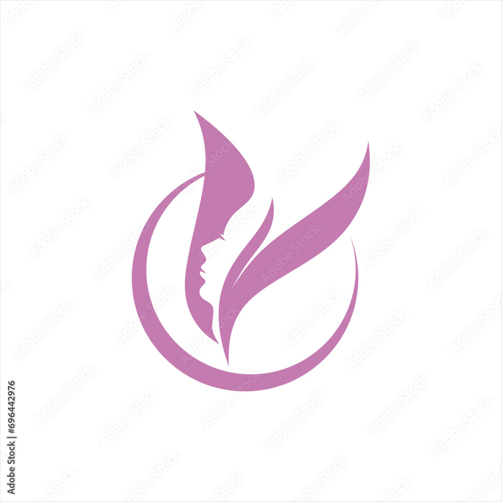 Beauty logos with leafe symbol. women's facial silhouettes. for salons, trademark, app