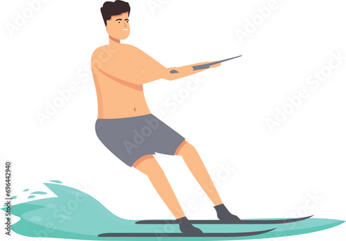 Fat boy water skiing icon cartoon vector. Active surfer. Sea beach active