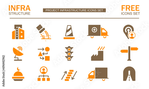 Collection of public infrastructure icons. Modern flat icon. Vector