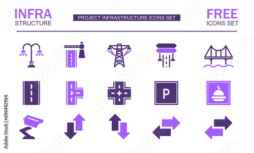 Collection of public infrastructure icons. Modern flat icon. Vector