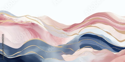 Elegant waves of color with golden lines. A modern, abstract aesthetic photo
