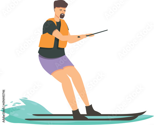 Fast speed water skiing icon cartoon vector. Equipment surfboard. Oceanic thrill