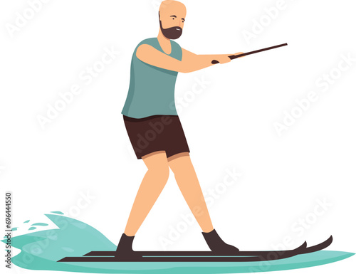 Bald man water skiing icon cartoon vector. Surfer swim. Coastal ocean