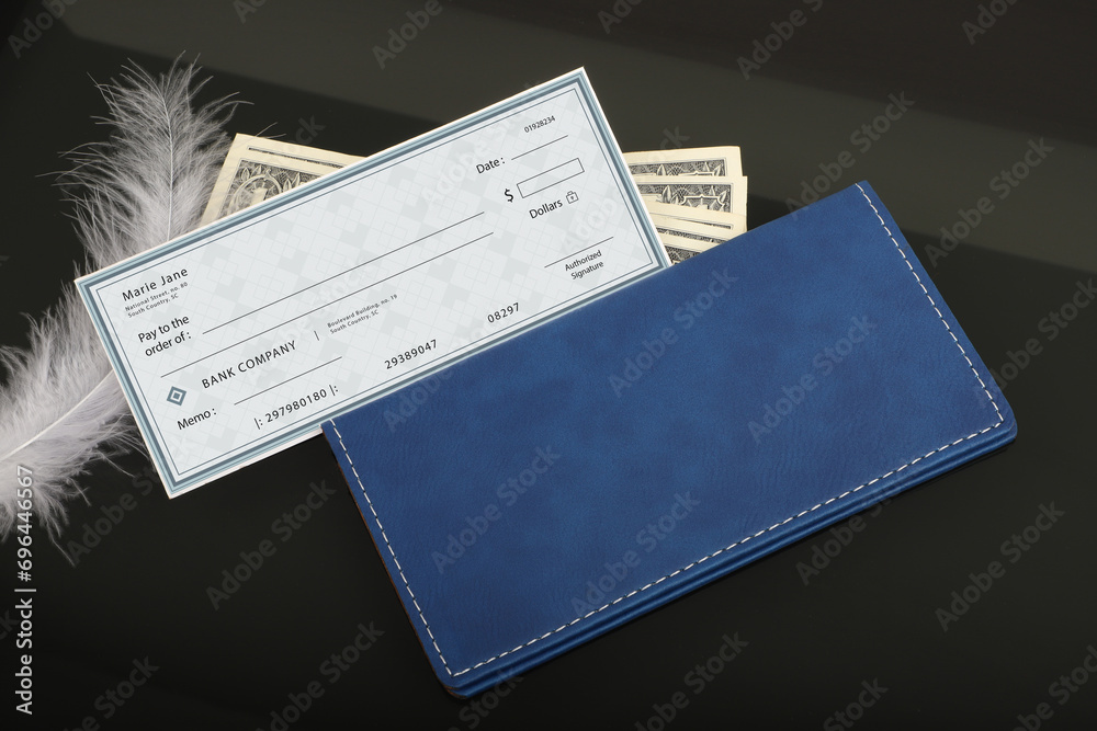 Colorful leather checkbook. Genuine leather checkbook, concept shot ...
