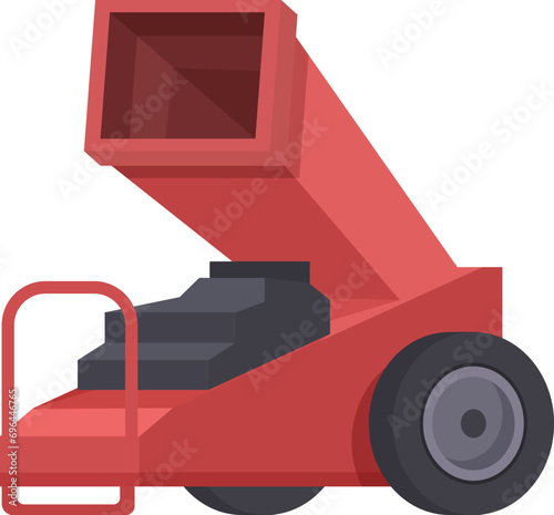 Big wheel shredder icon cartoon vector. Foliage equipment. Air string saw