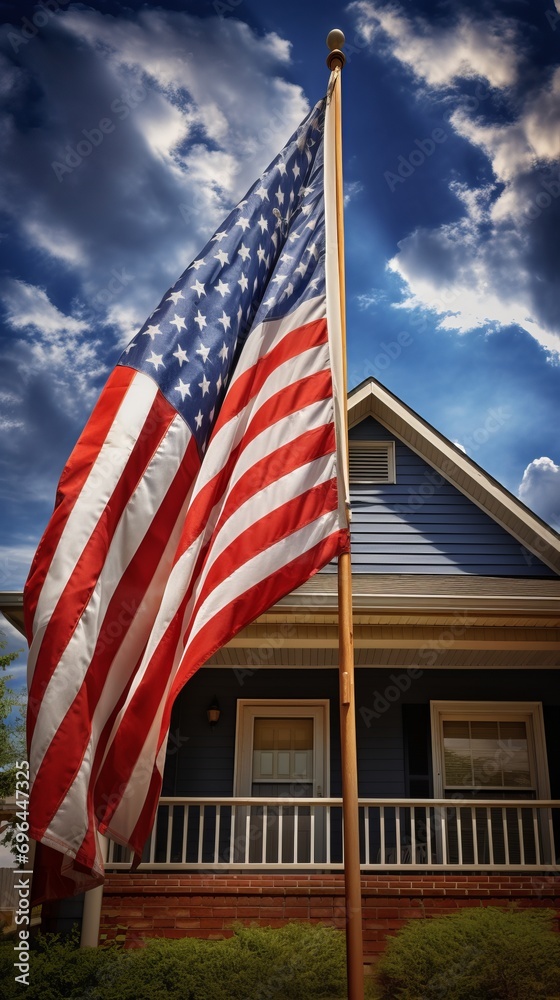 American flag outside a private home, US presidential election, pride in your country