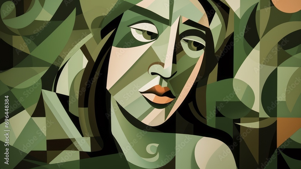 face of a woman in cubist style on green background
