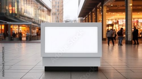 Blank White Digital Mall Kiosk Billboard for Advertisement and Marketing in Crowded Shopping Area: Perfect Signboard for Display Design