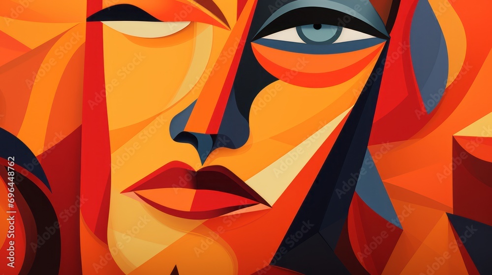 Fototapeta premium face of a woman in cubist style on orange background