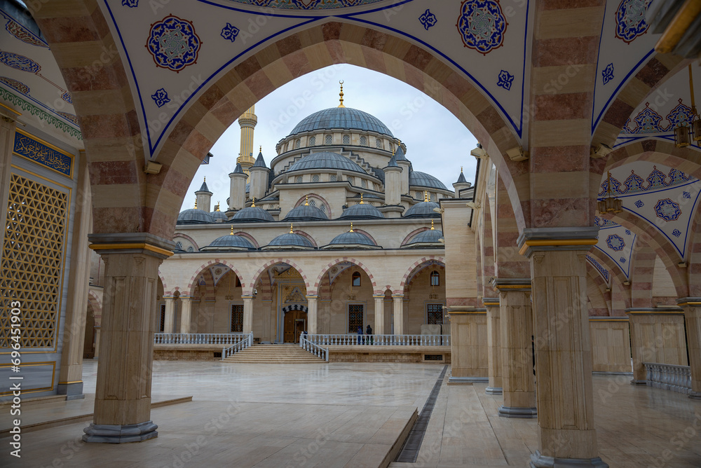Courtyard of the Heart of Chechnya Mosque. Grozny, Chechen Republic
