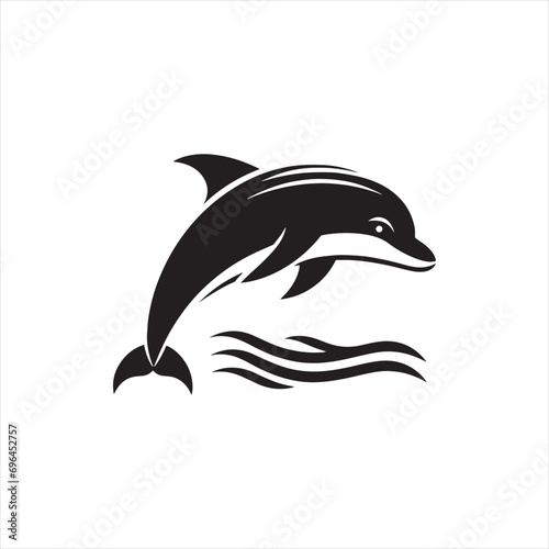 dolphin silhouette: Moonlit Marine, Silhouetted Dolphins, and Nocturnal Oceanic Shadows in Ethereal Silhouettes - Minimallest fish black vector
