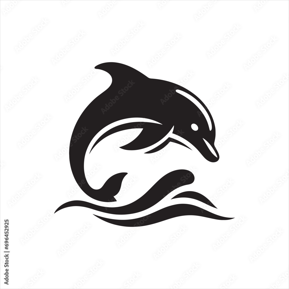Fototapeta premium dolphin silhouette: Coastal Whispers, Seaside Dolphins, and Oceanic Beauty in Subtle Silhouettes - Minimallest fish black vector 