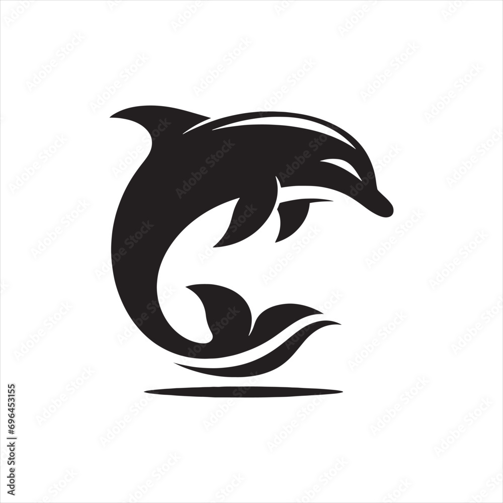 Fototapeta premium dolphin silhouette: Oceanic Playground, Frolicking Dolphins, and Playful Marine Moments in Joyful Silhouettes - Minimallest fish black vector 