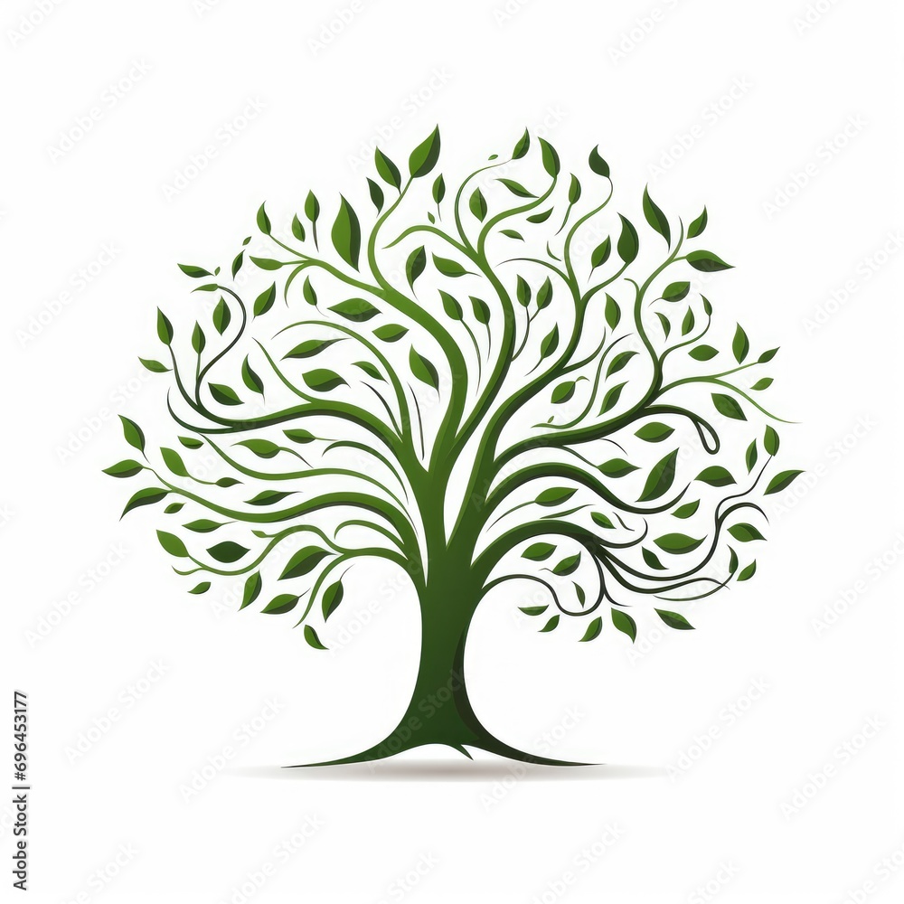 Tree with green leaves in minimalistic decorative art style