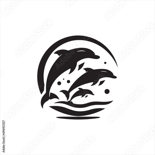 dolphin silhouette: Tranquil Tides, Serene Dolphins, and Maritime Calmness in Peaceful Silhouettes - Minimallest fish black vector
