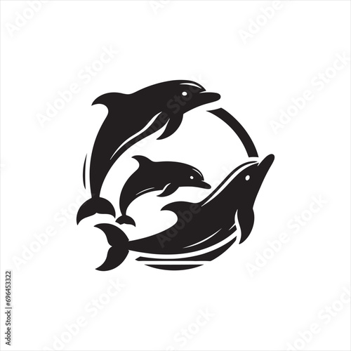 dolphin silhouette: Ocean Harmony, Dolphin Pods, and Marine Life Symphony in Harmonious Silhouettes - Minimallest fish black vector 