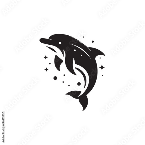 dolphin silhouette: Moonlit Waves, Nocturnal Dolphins, and Ethereal Marine Shadows in Nighttime Silhouettes - Minimallest fish black vector

