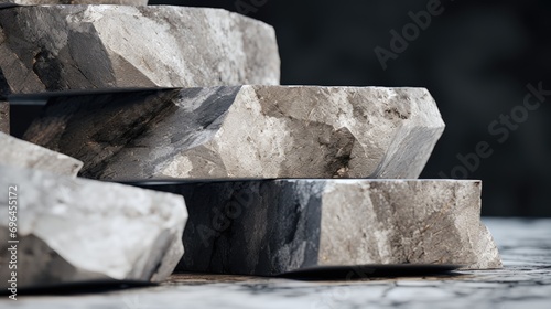 The stack of mineral stones on a marble table.