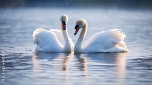 Swans forming a heart shape with their necks on a calm lake.