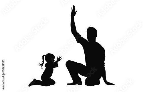 A Father with Child Silhouette Vector, Dad and Baby black Clipart