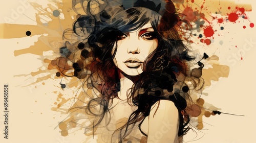 Fear emotions of the female mood represented in grunge style on a beige background with space for text and graphics