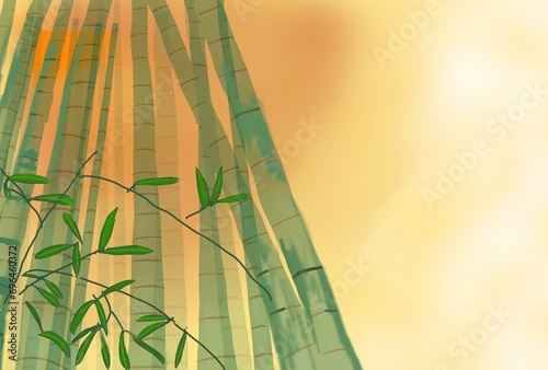 年賀状素材　日の出　竹林