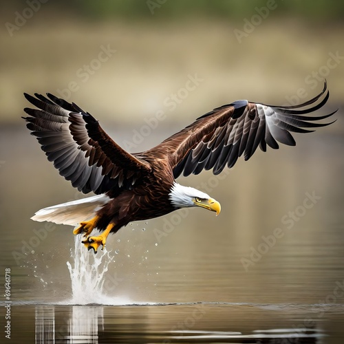 American bald eagle. Eagle flying flush with water 