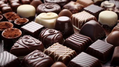 the variety of chocolates in different shapes on a white canvas.