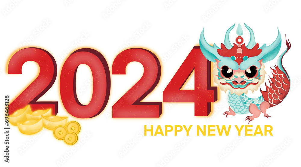 Fototapeta premium Chinese new year 2024 with dragon and gold
