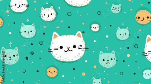 sweet kittens in kawaii style in turqouise background with space for text photo