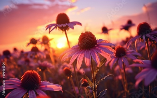 Echinacea flowers during golden hour