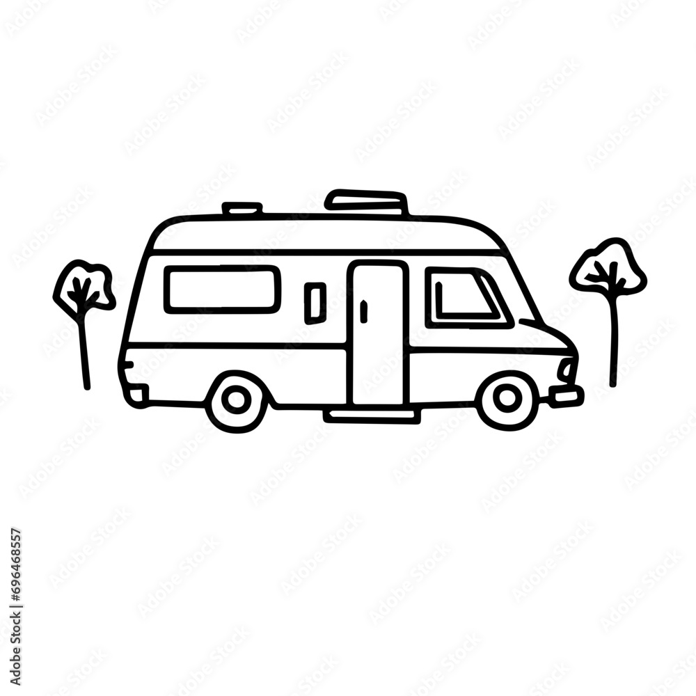 Camper van motorhome doodle style logo illustration Camper van motorhome doodle style logo illustration