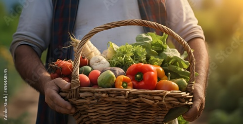 Sunlit Harvest - Vegetable Farmer with Basket in the Park - Close-Up view