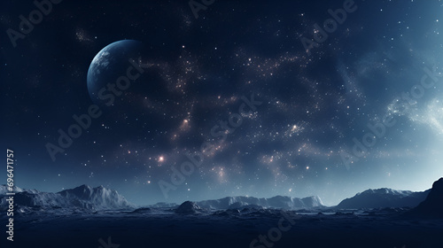 abstract space background with moon in distance