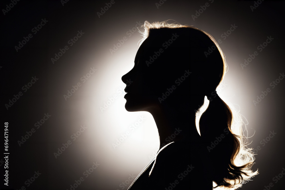 Silhouette einer jungen Frau . Licht Schatten Spiel . KI Generated