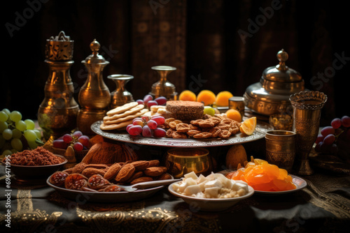 A festive table laden with celebratory treats during Eid al-Fitr
