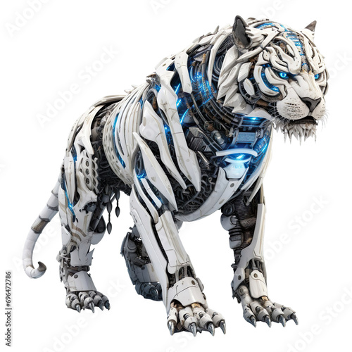 Robot snow Tiger isolated on transparent background. © PixelXpert