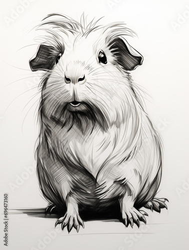 A Pen Sketch Character Study Drawing of a Guinea Pig