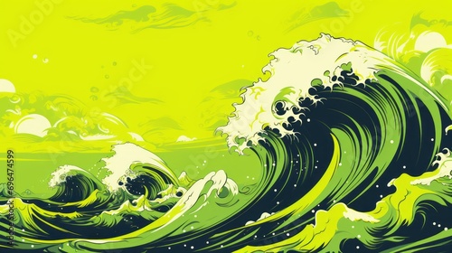 japanese wave colorated illustration on yellow background with space for your text