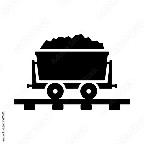 Trolley on rails icon. Black silhouette. Side view. Vector simple flat graphic illustration. Isolated object on a white background. Isolate.
