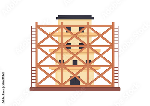Scaffolding Architecture Building Construction Vector Flat Design Isolated on White Background