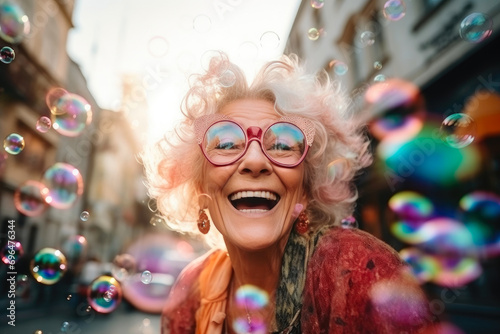 Elderly Woman Finds Joy in Bubble Games