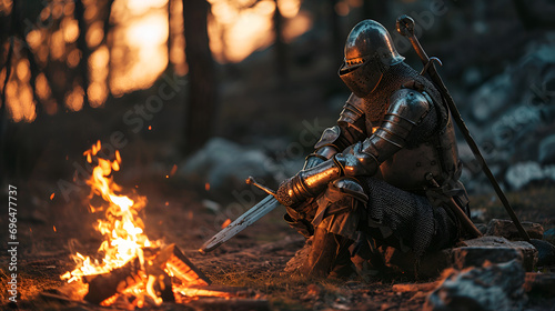 low-born tarnished knight rest at a bonfire