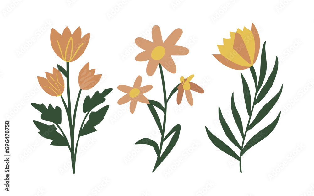 Abstract wildflowers vector clipart. Spring illustration.