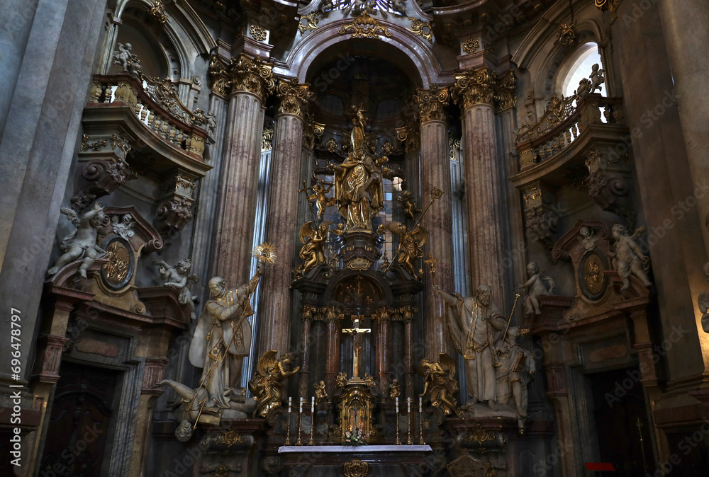 View of the interior decorations of St. Nicholas Church in Prague